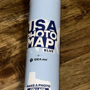 [NEW] USA Photo Map - Unframed - Blue Photo Collage 24x36 for travelers etc